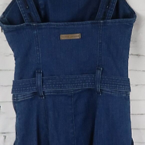 GUESS  ELLA BLUE DENIM FLARE LEG ADJUSTABLE STRAP TIE WAIST JUMPSUIT OVERALLS - Picture 15 of 16
